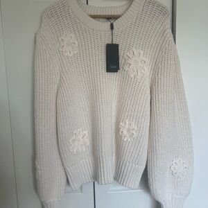Rails Cream Knit Sweater with Floral Accents new size xl